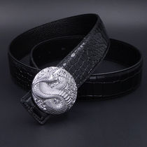 Zodiac snake mens leather belt smooth buckle tide youth cowhide belt fashion crocodile eyebra snake head Belt