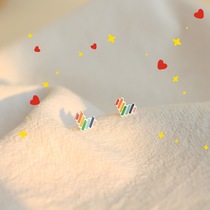 Rainbow Love 925 earrings female sterling silver small simple student temperament exquisite mini sleep free mini earrings