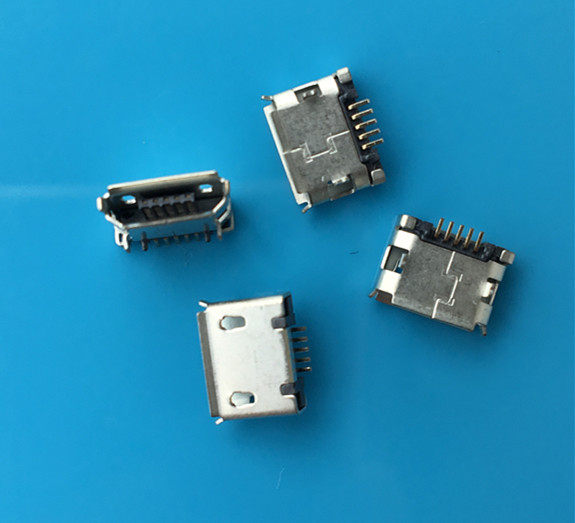 micro usb 母座 5针长针 铜壳 2脚插板式 安卓 三星手机尾