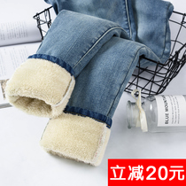 Plus velvet jeans womens high waist winter 2020 new outer wear warm and thin Korean version of tight small feet thickened pants
