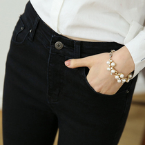 High waist stretch tight Korean version of bottoming small feet pants jeans womens nine-point pants pencil pants long pants 9-point spring
