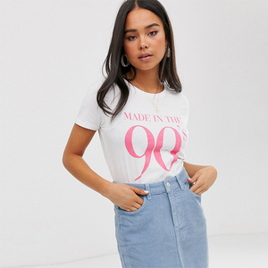 White Short Sleeve T-shirt with Pink Digital Letter Printing