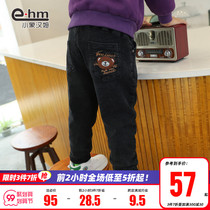 Little Elephant Ham childrens clothing boys plus velvet jeans childrens winter clothes warm black pants 2021 new middle and big children