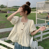 2023 Summer New Skin Sweet Doll Shirt Shirt Bubble Sleeve Shirt Womans Lady Sweater