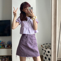 2023 New Half Dress Summer Sweet Japanese Doll collar Purple Groupe Shirt Cover