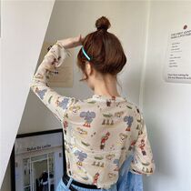 2022 Spring-autumn new web-yarn sunscreen undershirt with small frescoed printed god fairy with a long sleeve t-shirt female tide