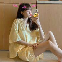 Sweet and cute Broken Flowers Pajamas 2022 Summer new short sleeve shorts suit Two sets of thin ice sins
