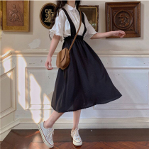 2022 new harness one-piece dress Korean version with long style Academy wind 100 lap high waist loose harness skirt child summer