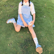 Japanese age reduced students with trousers 2023 new small fresh jeans female straight tube loose shorts tide