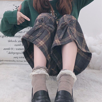 Winter pants women 2021 New Plaid elastic waist hipster bow autumn and winter high waist small big leg pants