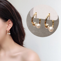 European and American simple retro metal pearl earrings elegant personality before and after earrings a two-wear 925 sterling silver