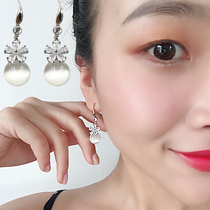 925 sterling silver hook opal earrings temperament crystal 5 flower pearl earrings long simple Joker earrings