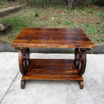 Carbonated solid wood small table outdoor patio balcony garden wheel small tea table wooden short table rectangular tea table table