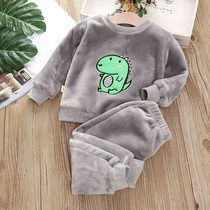 Mens baby pajama suit Baby childrens clothing Small boy winter clothing Girls autumn and winter flannel home clothes two-piece set