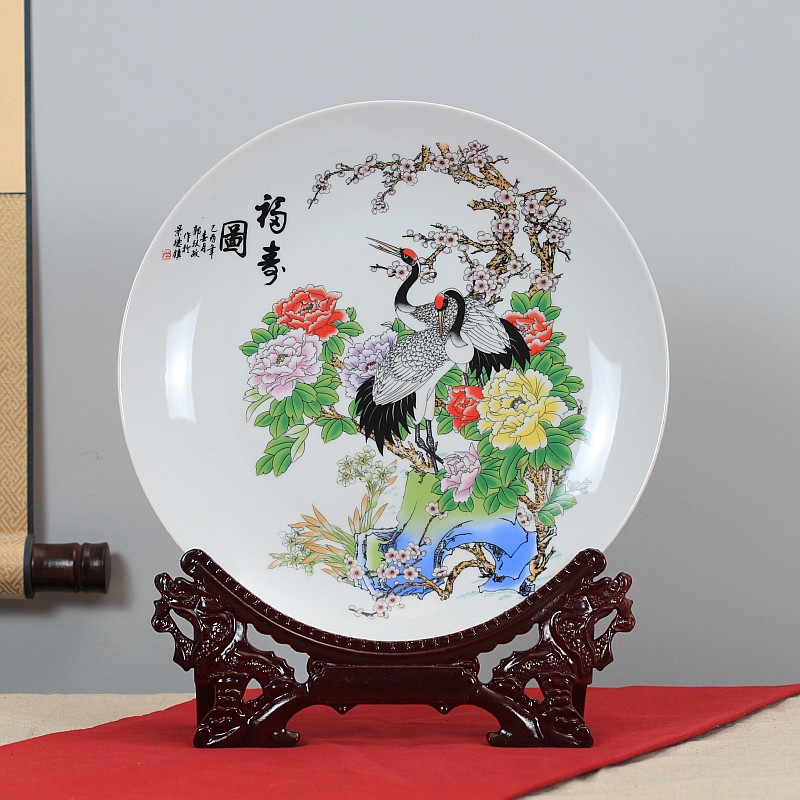 Jingdezhen ceramics powder enamel hang dish sit home background plate decoration plate decoration furnishing articles