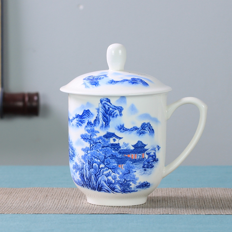 Jingdezhen porcelain teacup ipads can be customized LOGO office meeting glass ceramic cups with cover office gift mugs