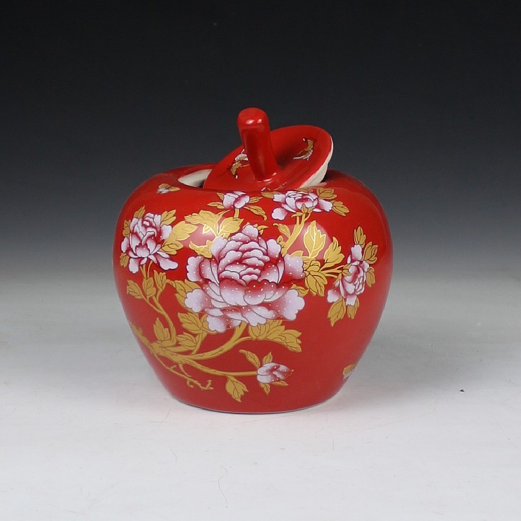 Ceramic storage tank household furnishings jingdezhen ceramics red porcelain lid apple and joyful as cans