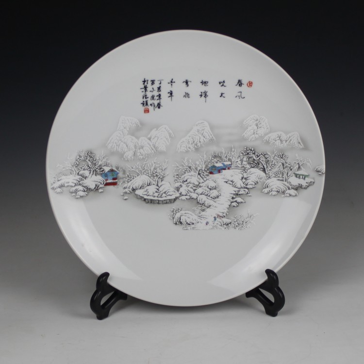 Ceramics pastel blue and white porcelain decoration plate flower decoration plate modern household act the role ofing is tasted furnishing articles