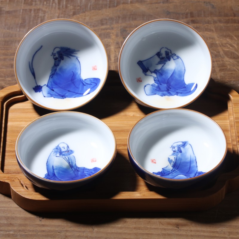 Jingdezhen dharma lohan tasting cup egg cup ocean 's blue and white hand - made ceramic tea light cup fragrance - smelling cup