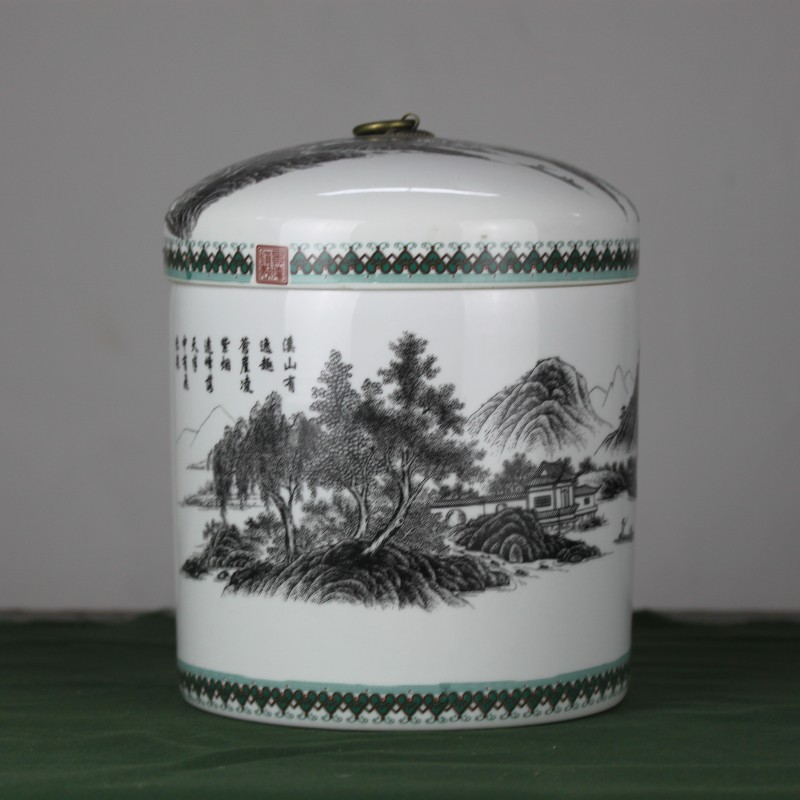 Jingdezhen ceramic large color ink caddy fixings POTS sealed tank receives puer tea cake storage jar storage tanks