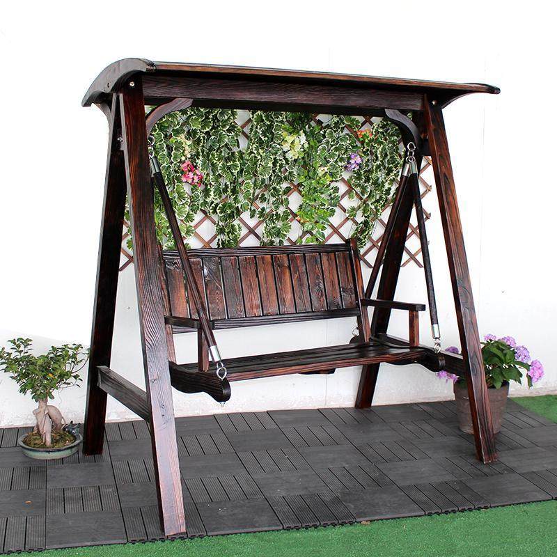 户外防腐木秋千摇椅 花园摇椅 碳化木庭院摇椅防腐木双人实木摇椅