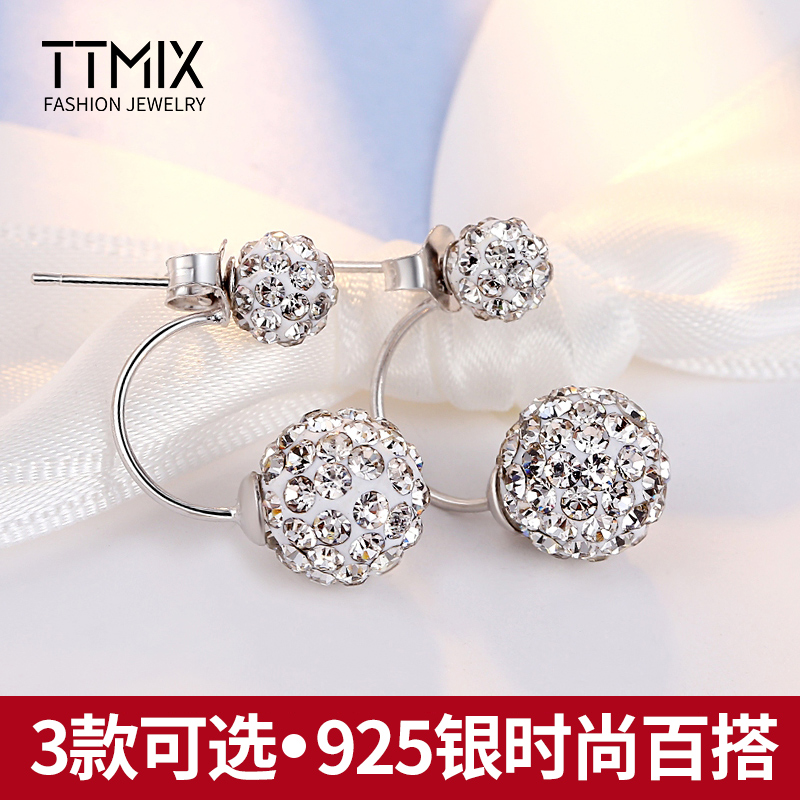 Ttmix水钻耳环短款无耳洞可戴日韩个性甜美气质时尚银饰品耳夹潮产品展示图3