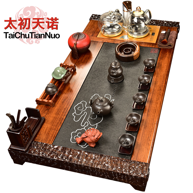 The beginning day, violet arenaceous kung fu tea set sandalwood carved mahogany four one automatic stone tea tea tray furnace