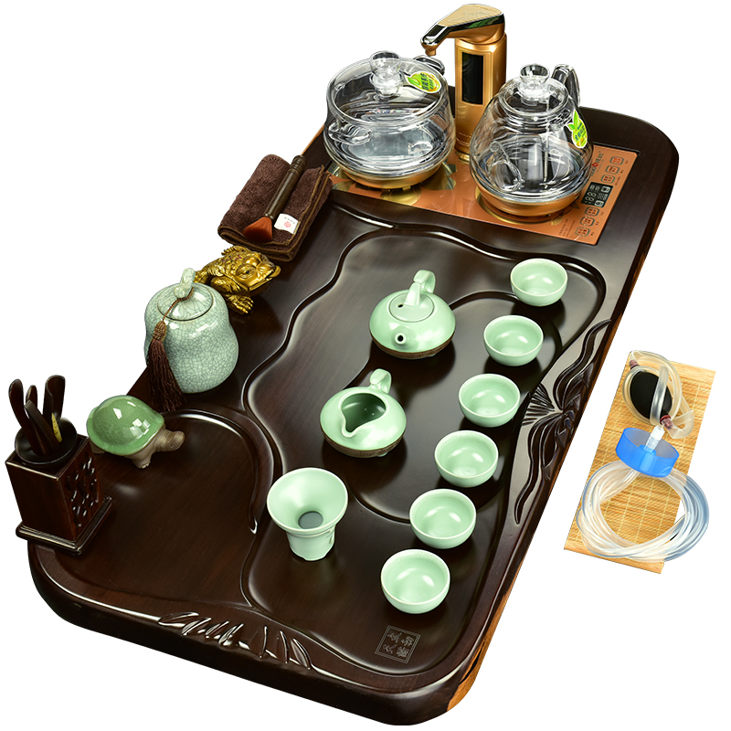 The beginning day, annatto tea kungfu tea set suit black sandal wood tea tray tea table four one automatic glass furnace