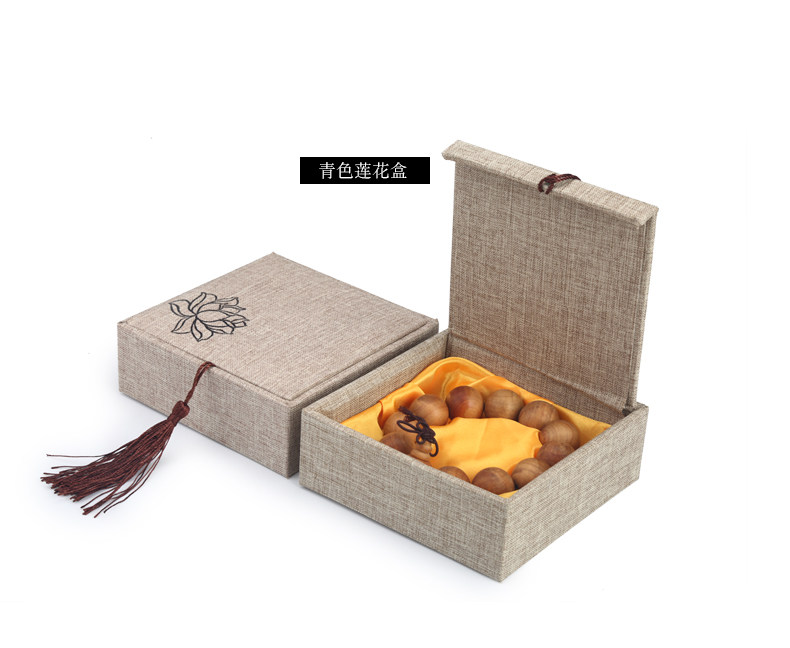 文玩玉器菩提亚麻布佛珠手串链包装礼品盒珠宝首饰品盒流苏锦盒