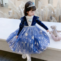 Frozen Aisha Princess Dress Girl Plus Padded Tapered Tone Dress Autumn and Winter Dress Children Aisha Dress