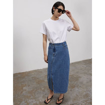 RandomPiece spring New pint of inclined door flap washed in front of the middle open slit straight outline shape denim semi-body skirt woman