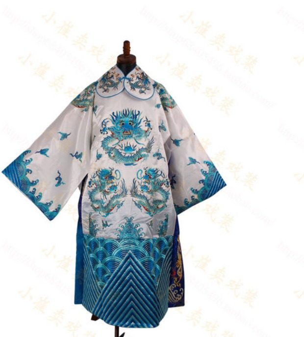 京剧戏曲戏剧团龙白蟒 古装老生男蟒袍 丞相服装 十团龙勾金 男蟒