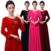 New autumn and winter chorus conductor clothing women velvet chorus dress long dress middle-aged chorus dress