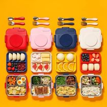 Cup with Bear Insulation Lunch Box Baby Lunchbox Elementary School Students Special Children Sub lattice Stainless Steel Meal Kit Large capacity