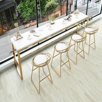 Nordic solid wood bar table and chair combination milk tea dessert shop Wall High Table Cafe iron leisure long table