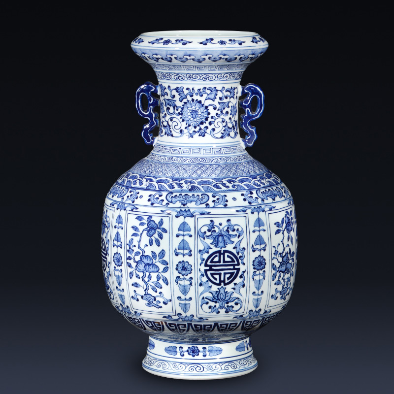 Imitation qianlong hand - made of blue and white porcelain of jingdezhen ceramics of large vases, flower arranging living room TV cabinet decorative furnishing articles