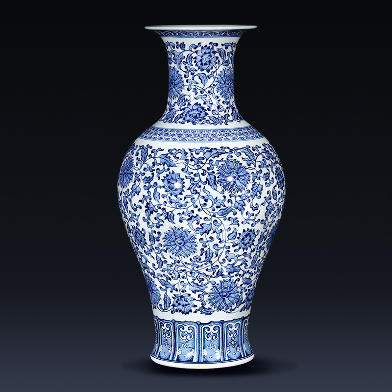 Jingdezhen ceramics imitation qianlong blue and white porcelain vases, flower arrangement archaize sitting room porch of new Chinese style furnishing articles