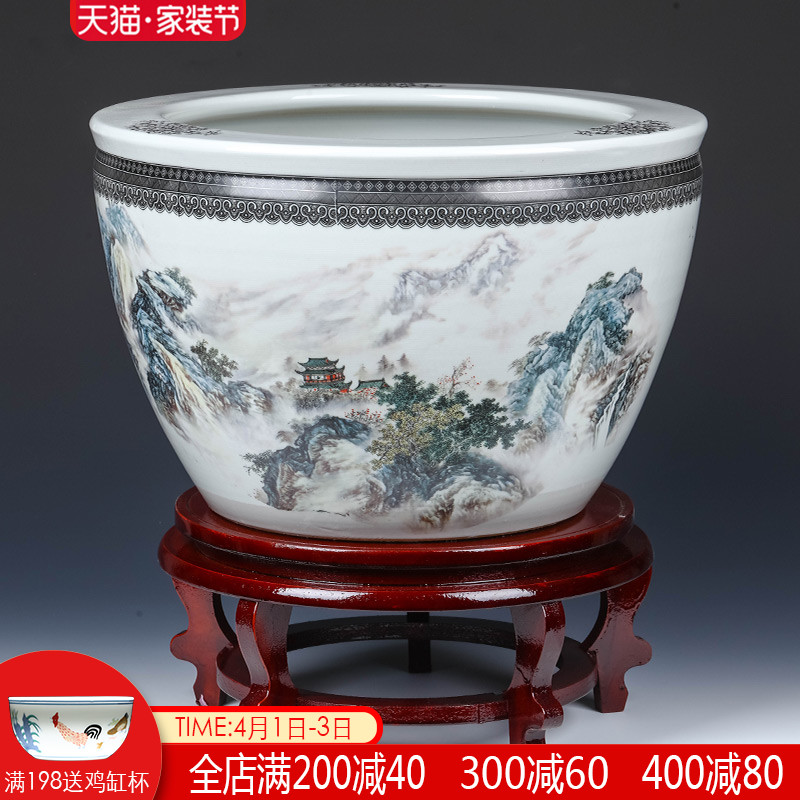 Jingdezhen ceramic basin of big fish tank turtle cylinder goldfish bowl water lily lotus king sitting room feng shui furnishing articles