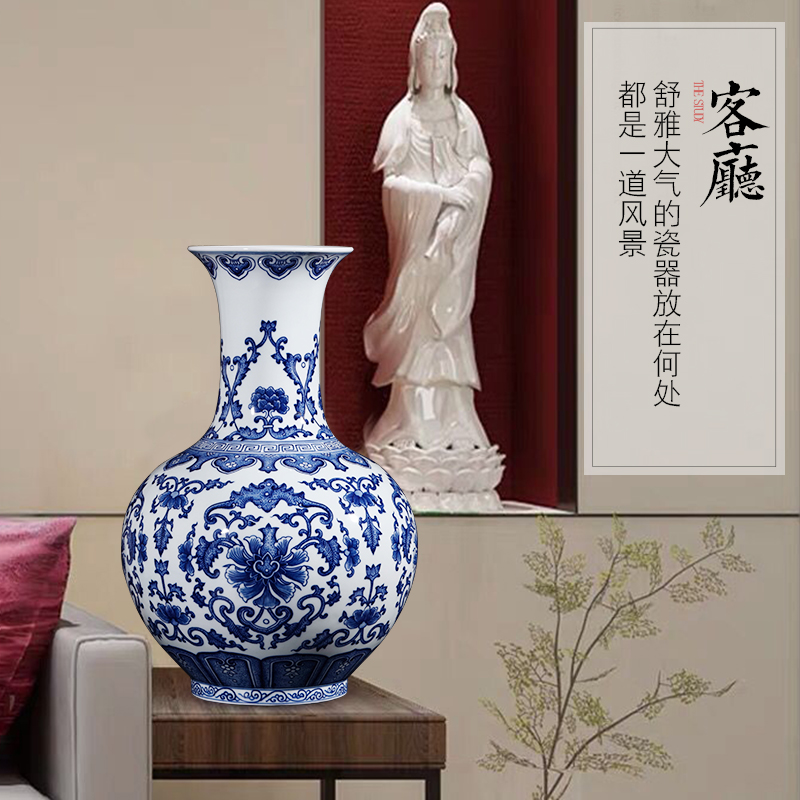 Jingdezhen ceramics hand - made antique blue and white porcelain vase furnishing articles flower arranging Chinese style household adornment large living room