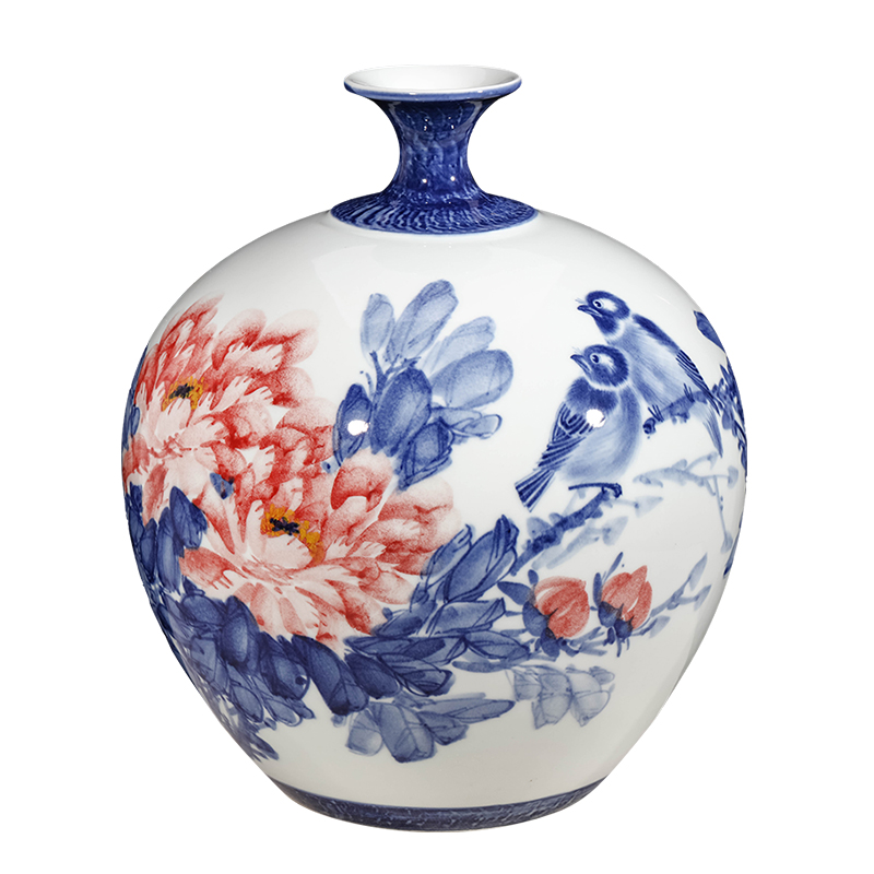 Jingdezhen blue and white peony famous hand - made ceramics vase household of Chinese style of the sitting room porch decoration furnishing articles