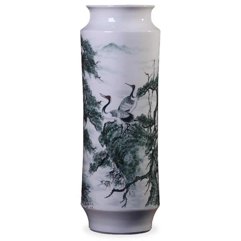 Jingdezhen ceramics famous hand - made pine crane, live large vases, flower arranging Chinese sitting room adornment is placed