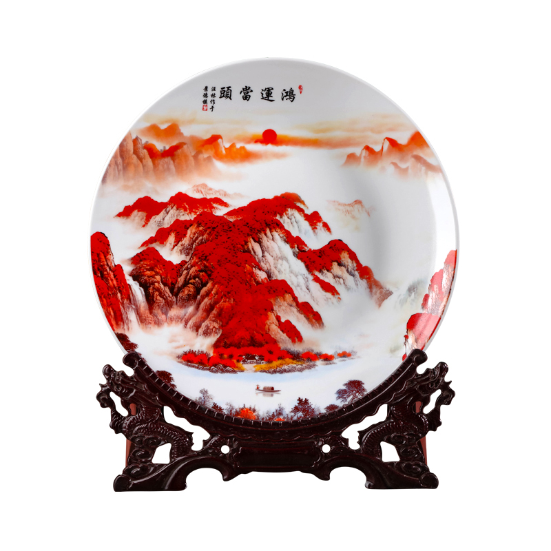 Jingdezhen ceramics decoration plate sat dish hang dish Chinese style household decoration wine rich ancient frame is placed in the living room