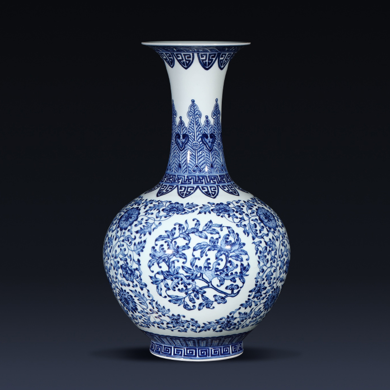 Jingdezhen ceramics imitation qianlong antique Chinese blue and white porcelain vase flower arrangement sitting room porch decoration furnishing articles