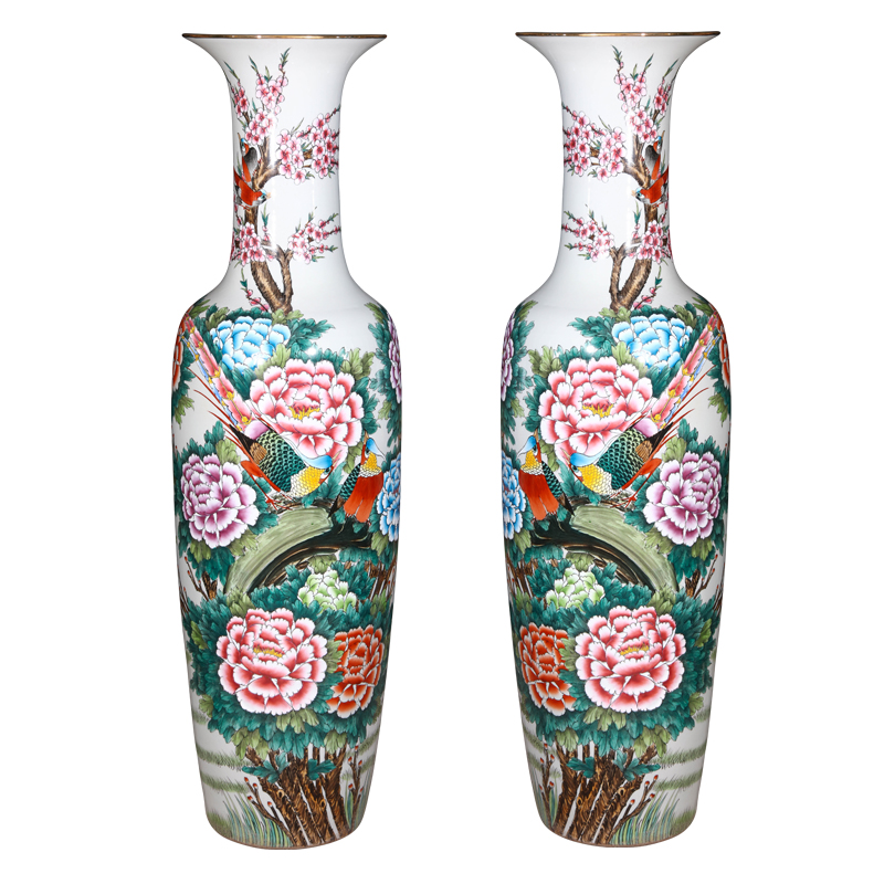 Jingdezhen ceramics hand - made pastel peony vase of large sitting room TV ark, the opened furnishing articles 1.2 meters high
