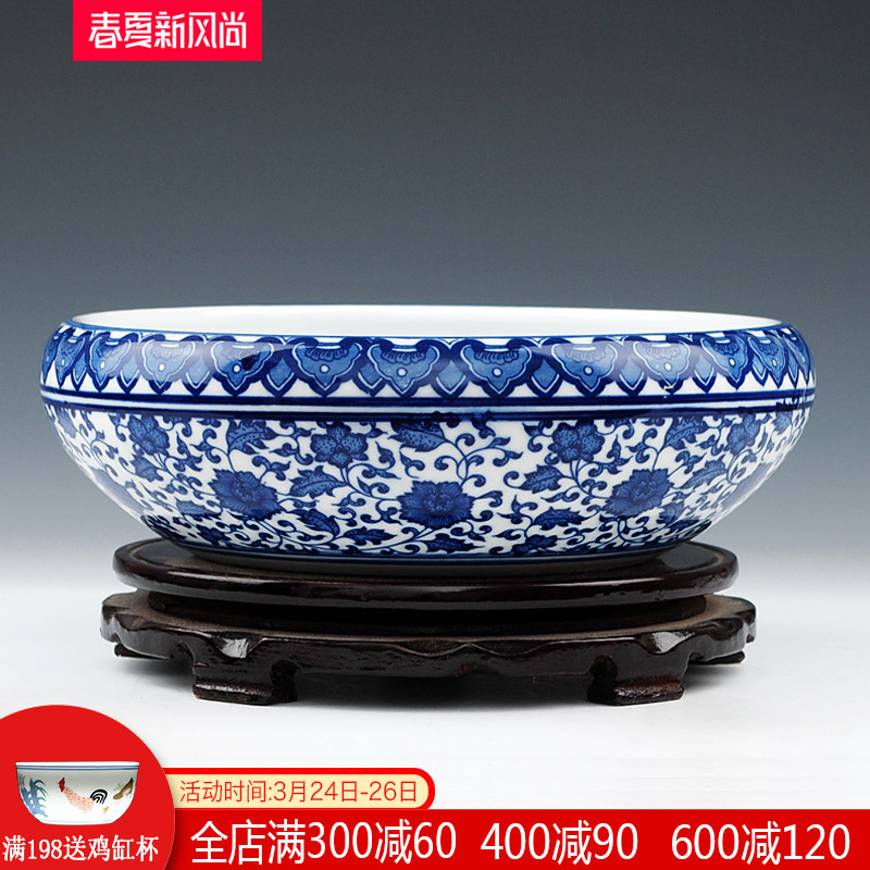 Jingdezhen blue and white ceramics shallow goldfish bowl the tortoise GangPen lotus lotus plant daffodils home furnishing articles