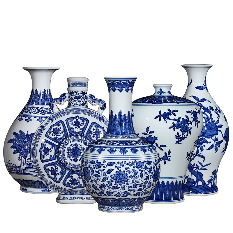 Jingdezhen ceramics hand - made antique blue and white porcelain vases, flower arranging new Chinese style home furnishing articles sitting room