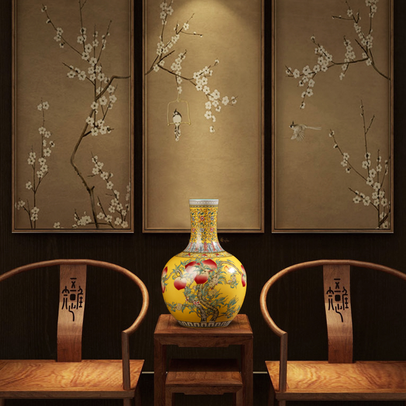 Jingdezhen ceramics vase furnishing articles sitting room flower arranging yellow colored enamel tree Chinese style household ornaments