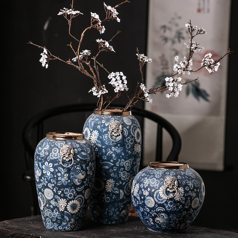 Jingdezhen ceramics vase furnishing articles flower arranging archaize sitting room dry flower, flower implement restoring ancient ways of blue and white porcelain home decoration