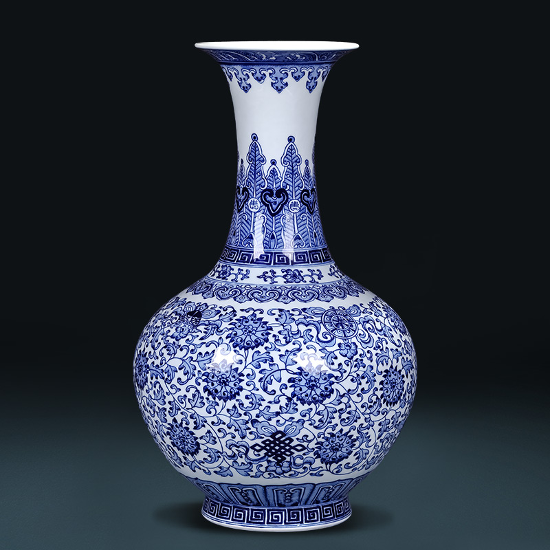 Jingdezhen ceramics imitation qianlong hand - made archaize blue and white porcelain vases, flower arranging new Chinese style living room decorations furnishing articles