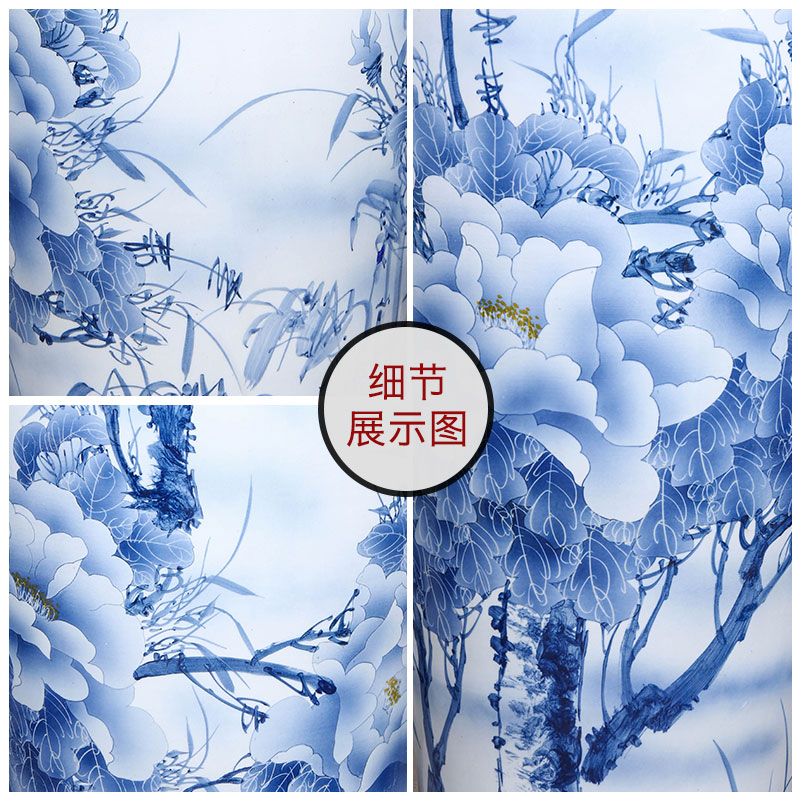 Jingdezhen ceramic big hand blue and white porcelain vase furnishing articles sitting room ground large Chinese TV ark beside ornaments